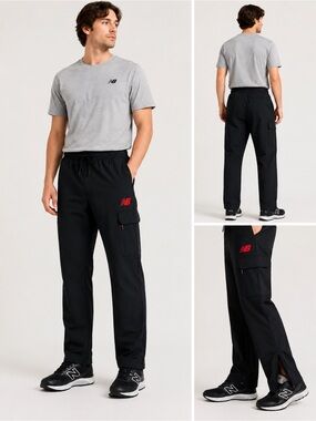 New Balance Black Cargo Athletic Pants Zip Ankle Logo Men’s Medium